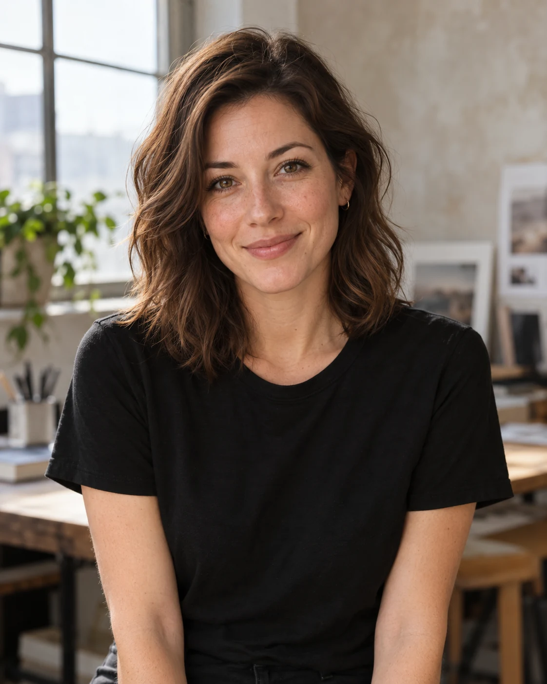 AI-generated illustrative portrait in a creative studio